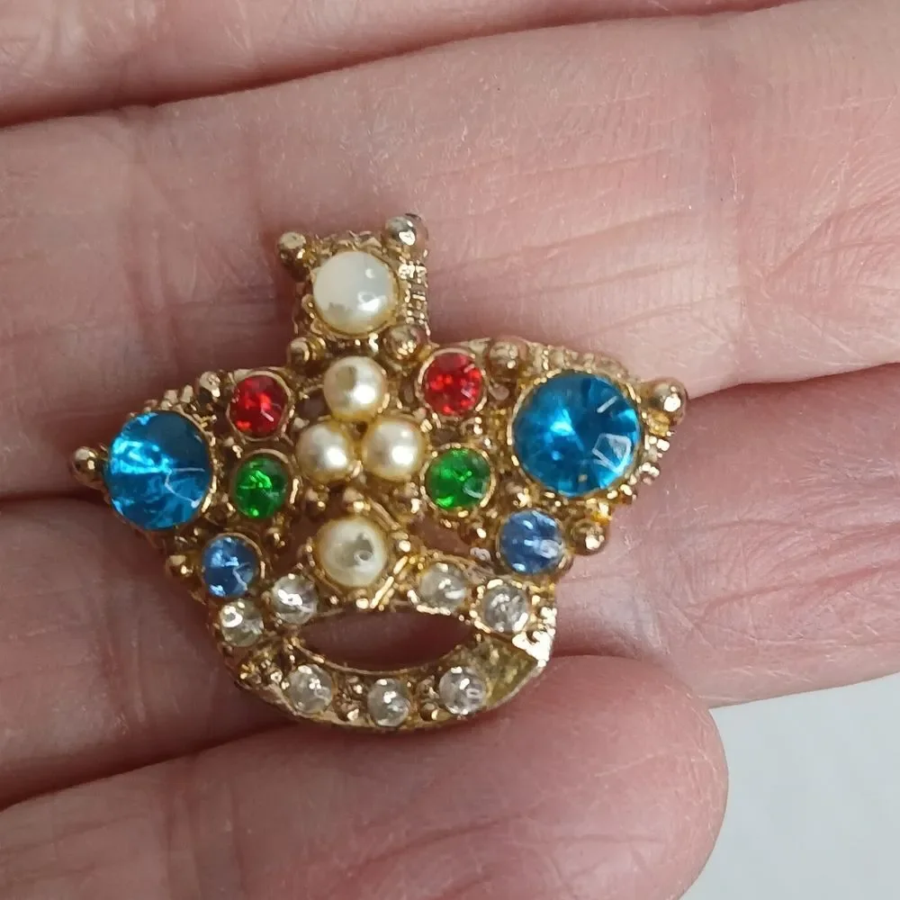 Vintage Rhinestone Crown Brooch Flowers Jewels Sparkling Regency 1 x 1.5